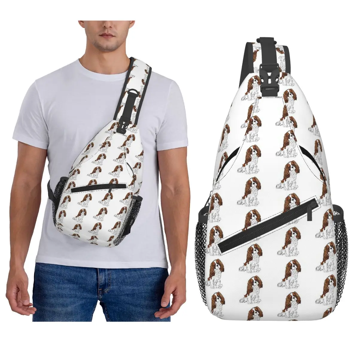 

Cavalier King Charles Spaniel - Blenheim Chest Bag Men Sling Crossbody Backpack Chest Bag Travel Hiking Daypack Shoulder Bag