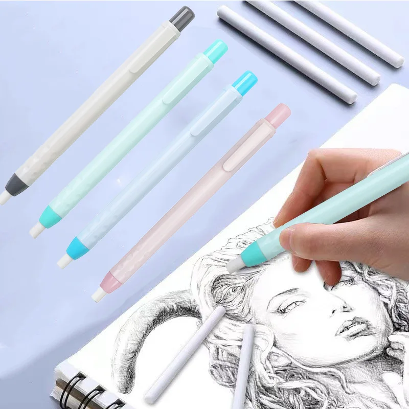 4 Pieces Press Retractable Pencil Eraser Correction Supplies Pen Style Pencil Rubber Writing School Supplies Stationery view 2