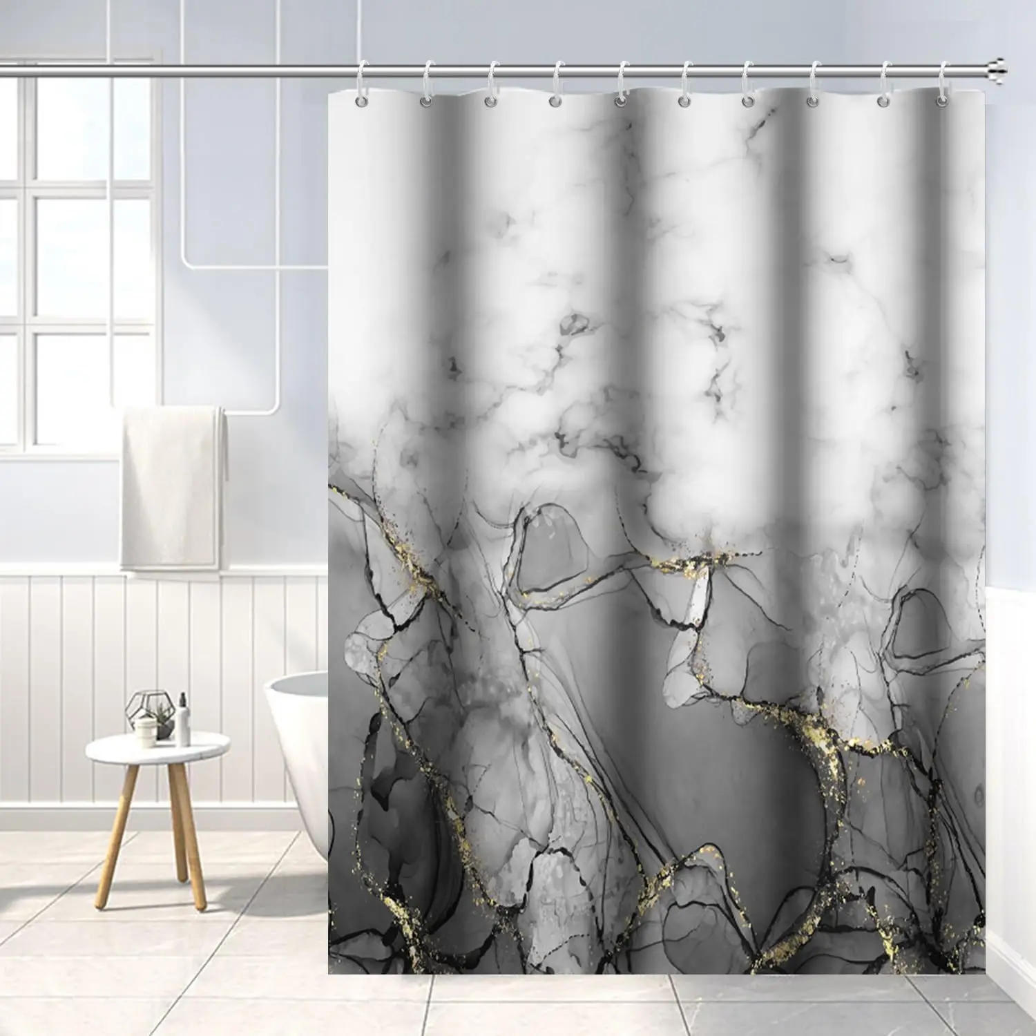 Purple Marble Shower Curtain for Bathroom, Abstract Waterproof Fabric Curtain Set with 12 Hooks, 71x71 Inches