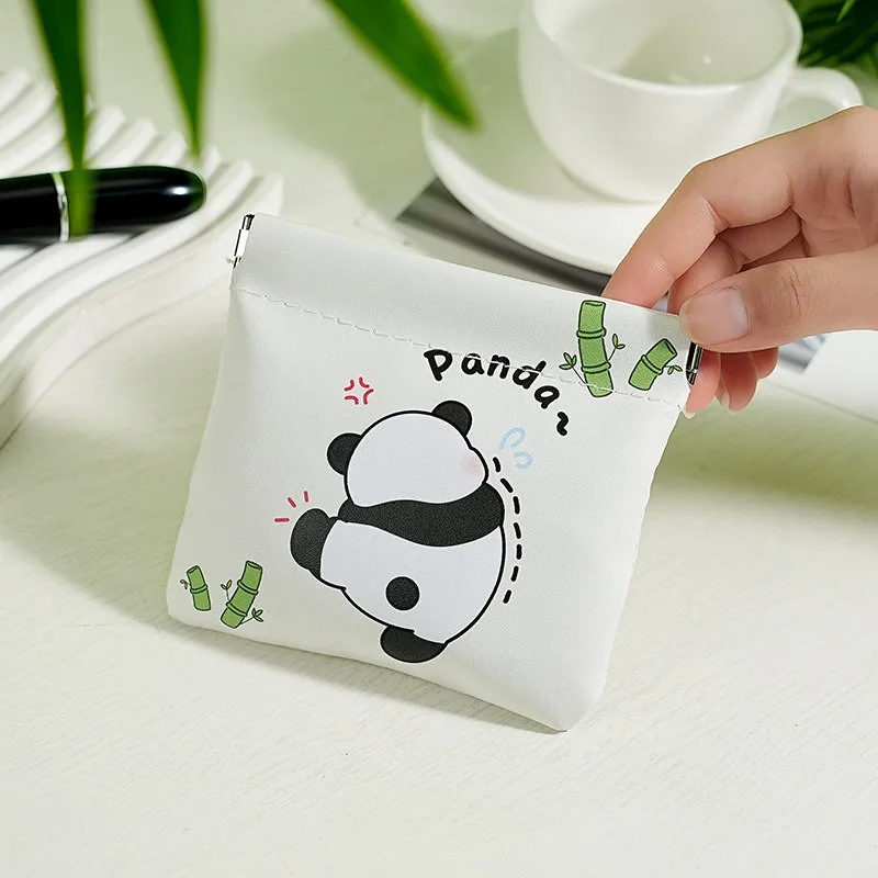 BUYLEMO Panda Print Auto-close Storage Pouch, Portable Spring-open Organizer for Cable & Earphone