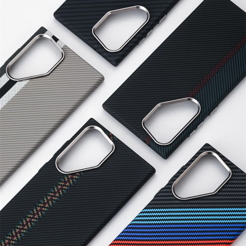 Trendy Carbon Fiber Texture Magsafe Case For Samsung Galaxy S24 S23 Plus S24 Ultra S24+ Metal Lens Wireless Charging Hard Cover