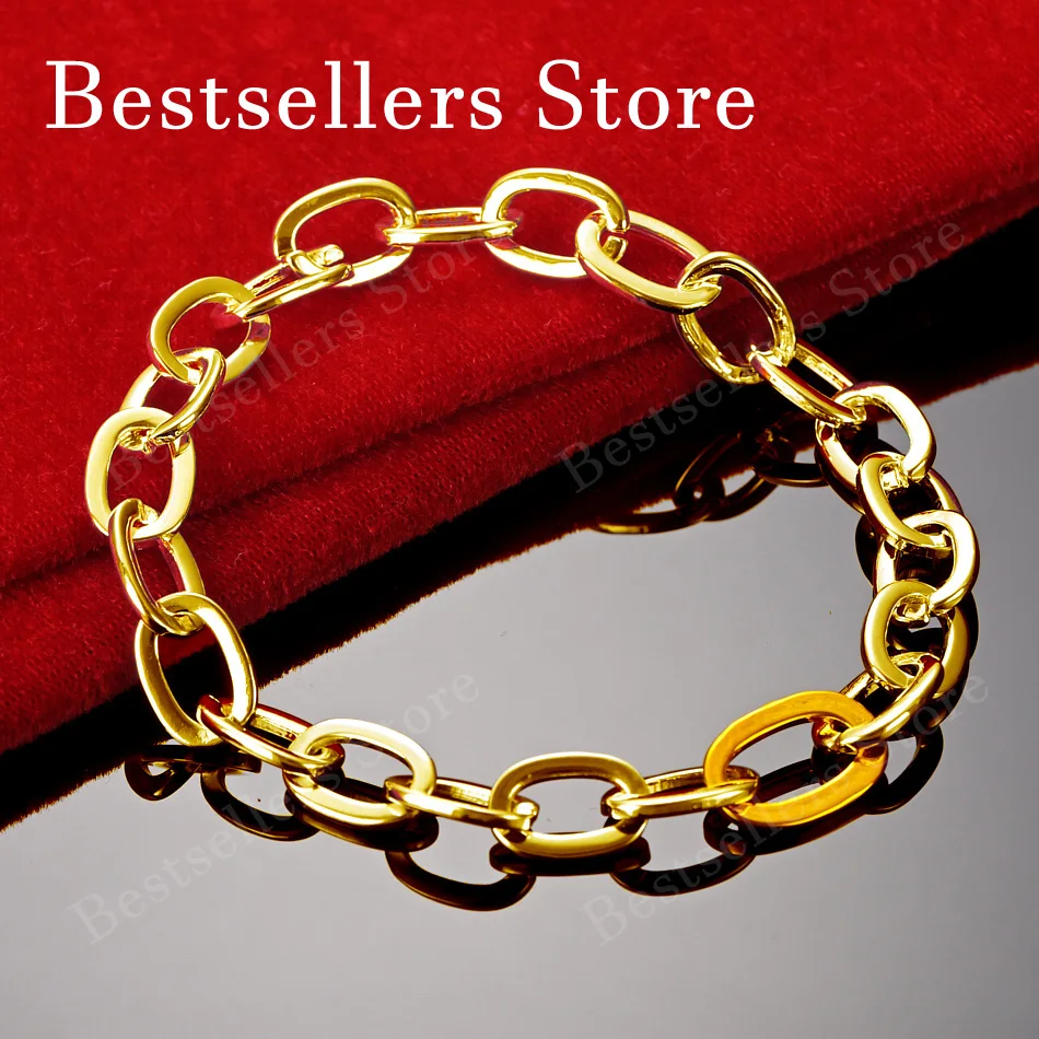 925 Sterling Silver 18K Gold Plated Simple Oval Cuban Bracelet, Fashionable Women's Wedding Jewelry Party
