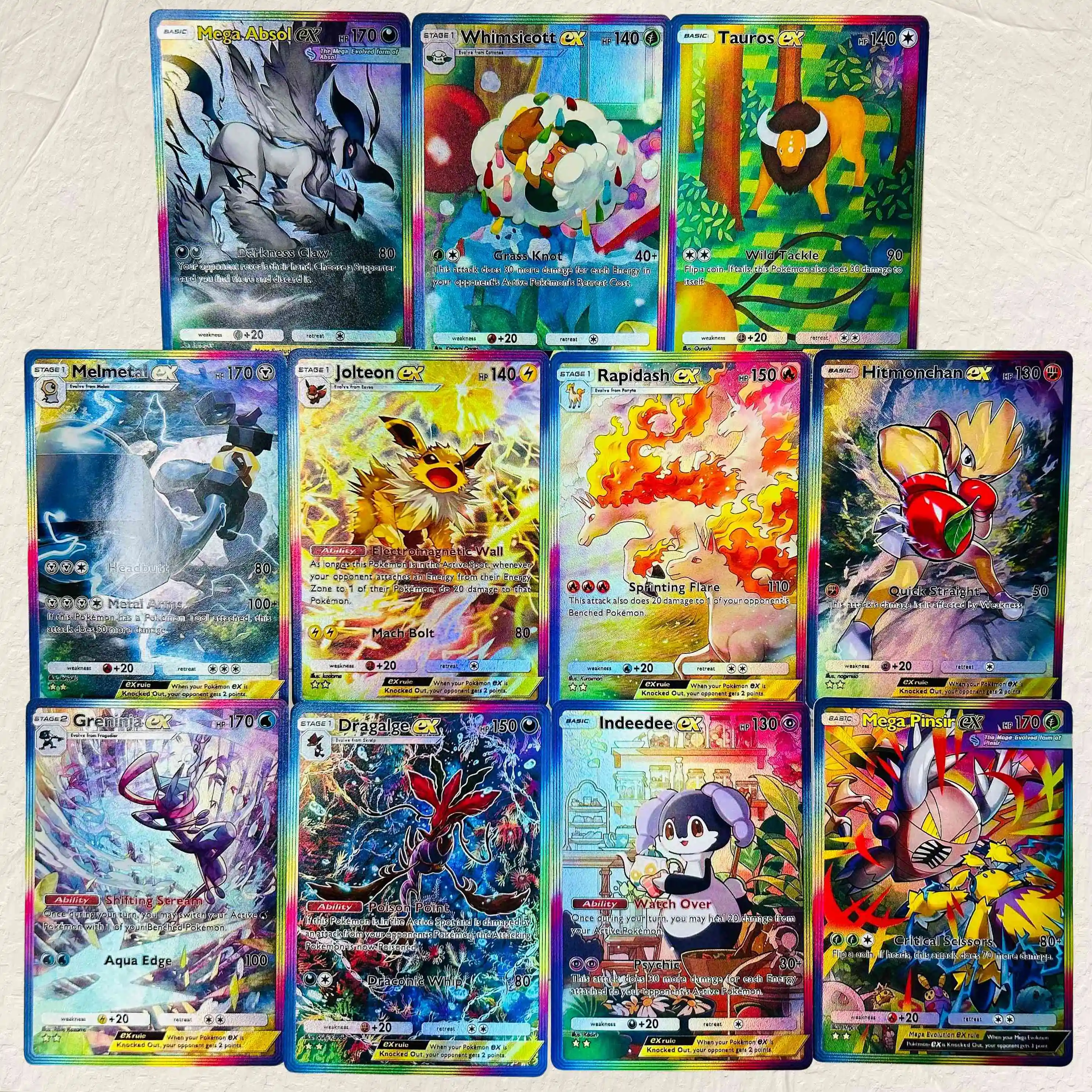 DIY Absol Tauros Jolteon Rapidash Hitmonchan Greninja Dragalge Indeedee 11Pcs Foil Texture Cards Premium Anime Collection Cards