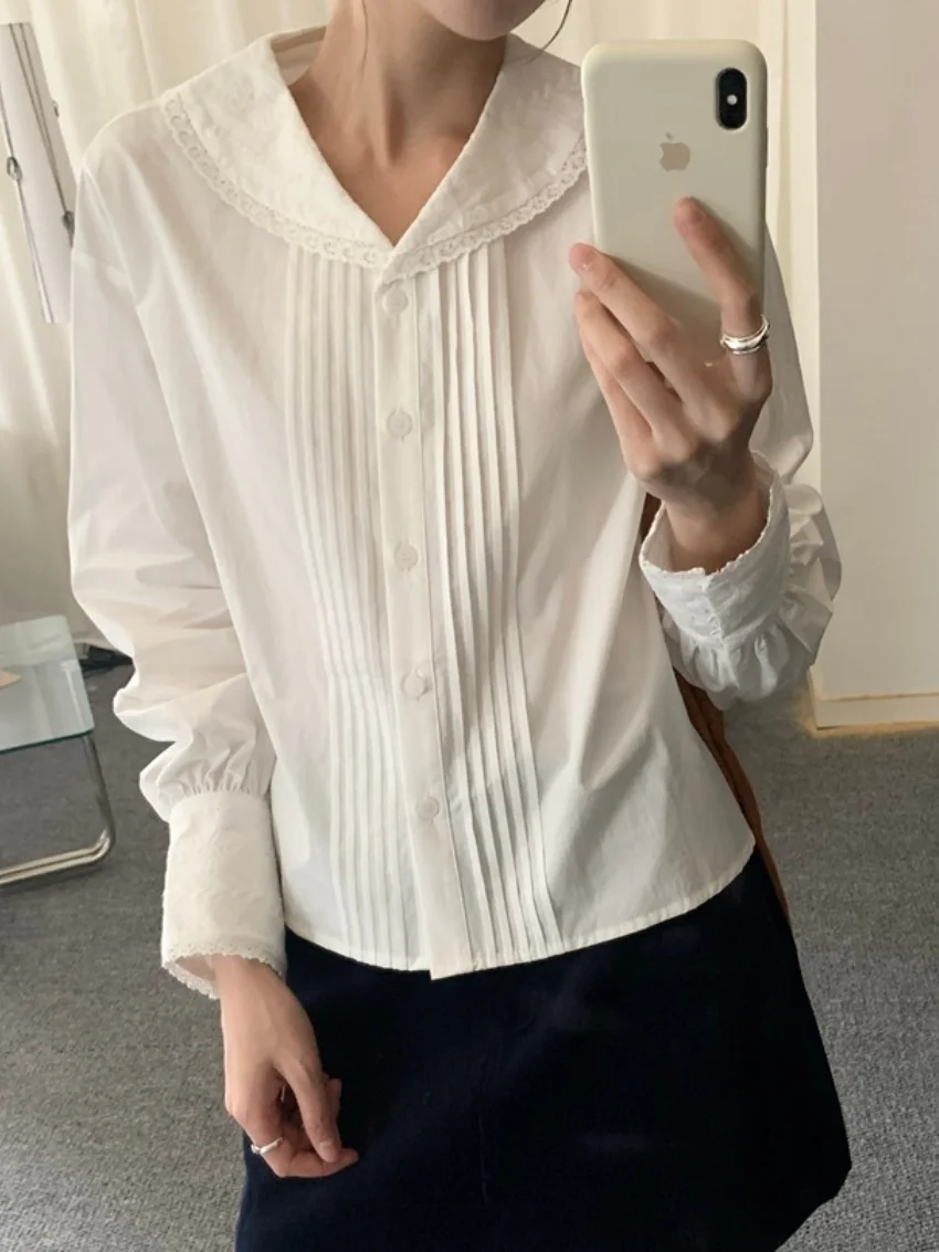 

Тонкие винтажные женские рубашки Alien Kitty, милые осенние рубашки с воротником «Питер Пэн», новые повседневные нежные офисные женские рубашки с цветочным принтом для кемпинга