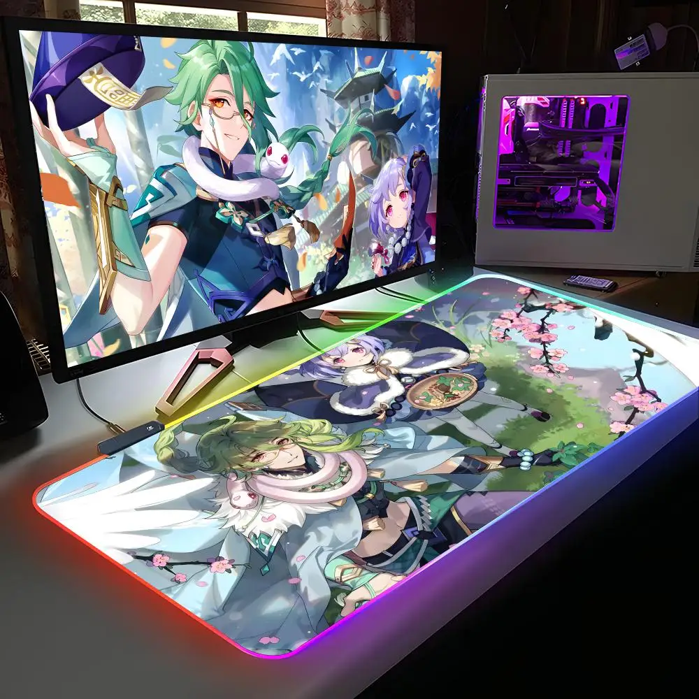 

Игровой коврик для мыши Game GI Baizhu Dendro RGB, резиновый, для компьютера и ноутбука, официальный, цветной, для киберспорта, эстетичный, модный, роскошный коврик