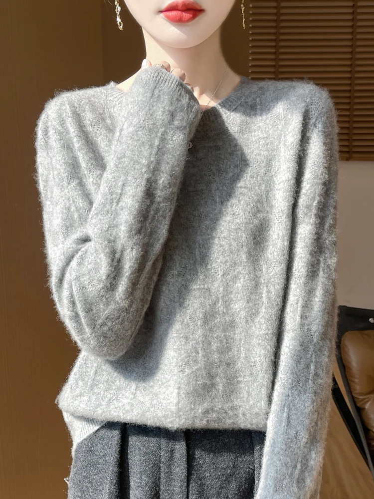 New Arrivals O-neck Hollow Out Autumn Winter Pure Color Women's Pullovers Casual Basic Soft 100% Merino Wool Warm Tops