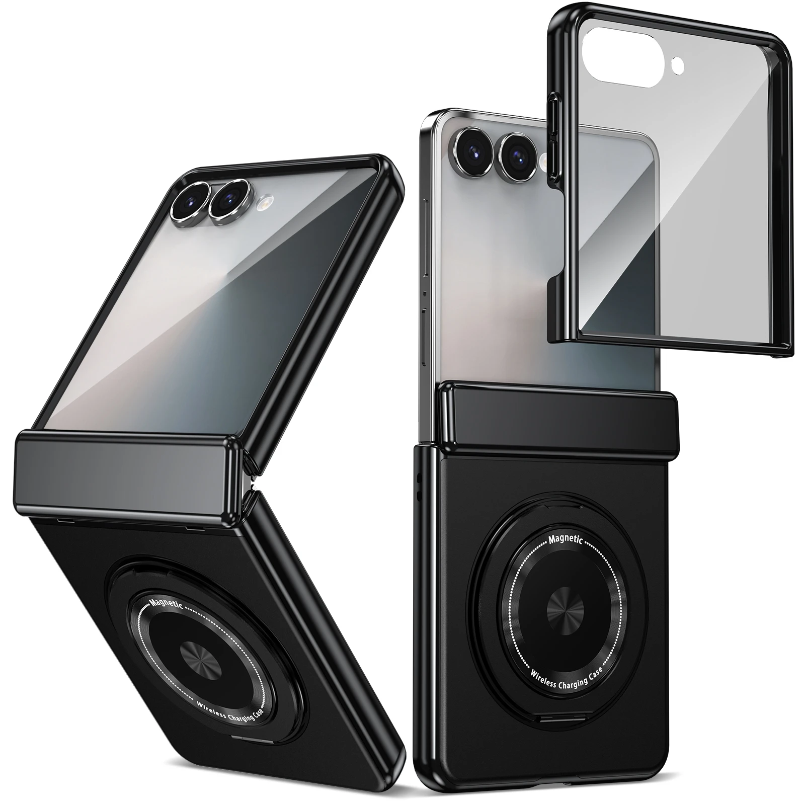 Вращающийся на 360° чехол-держатель с магнитным кольцом для Samsung Galaxy Z Flip 7 fe 6 5 4 3, чехол для телефона с защитой шарнира из закаленной пленки