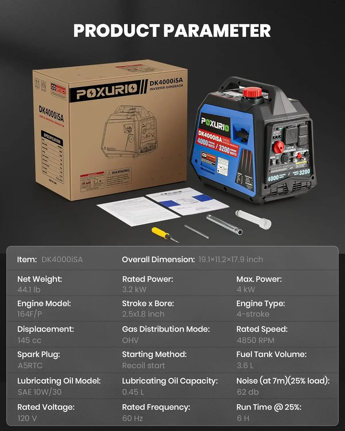 [XMSJ-Stock limitato, acquisto ora! ]Generatore inverter da 4000 Watt, campeggio e casa, allarme CO/ready per camper/EPA per camper, generazione alimentata a gas 120 V
