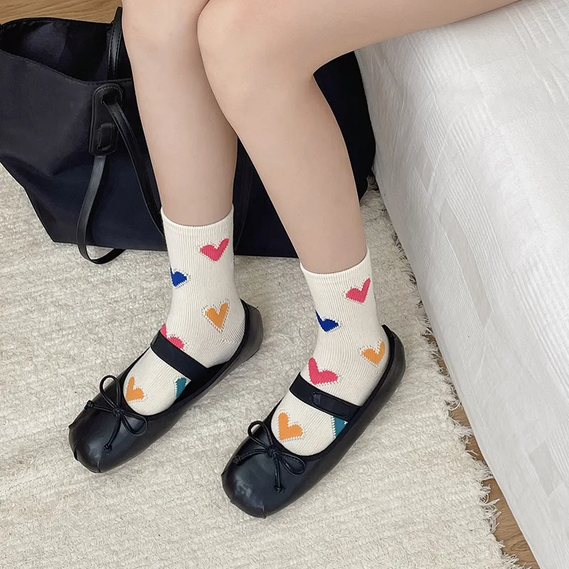 Women Socks Cotton Love Print Harajuku Cute Kawaii Streetwear White Black Lady Short Middle Tube Sock Girl Gift Calcetines Mujer