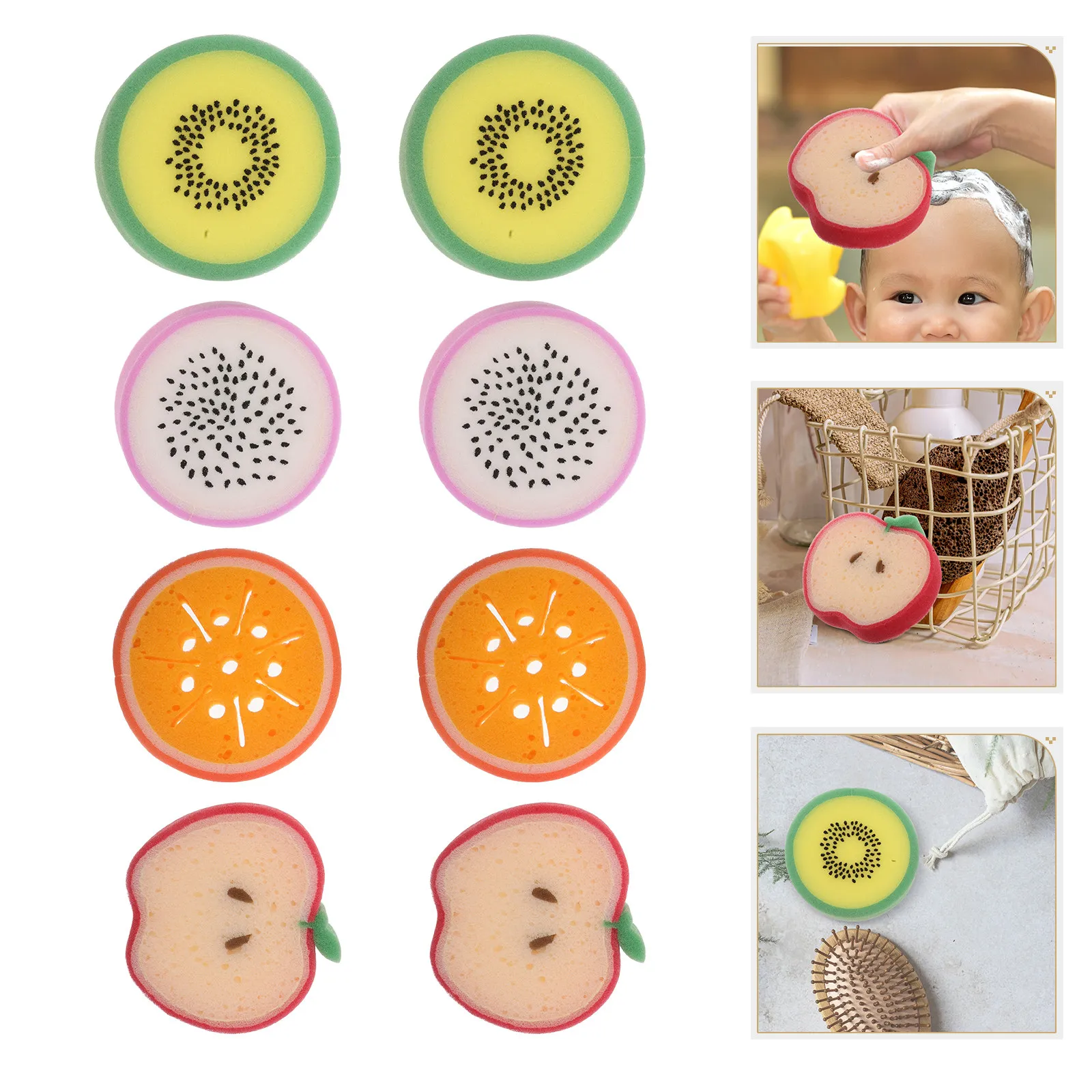 

8Pcs Fruit Bath Sponge Soft Cartoon Shower Scrubber Pitaya Oranges Cute Kids Bath Sponges Gentle Body Wash Sponge