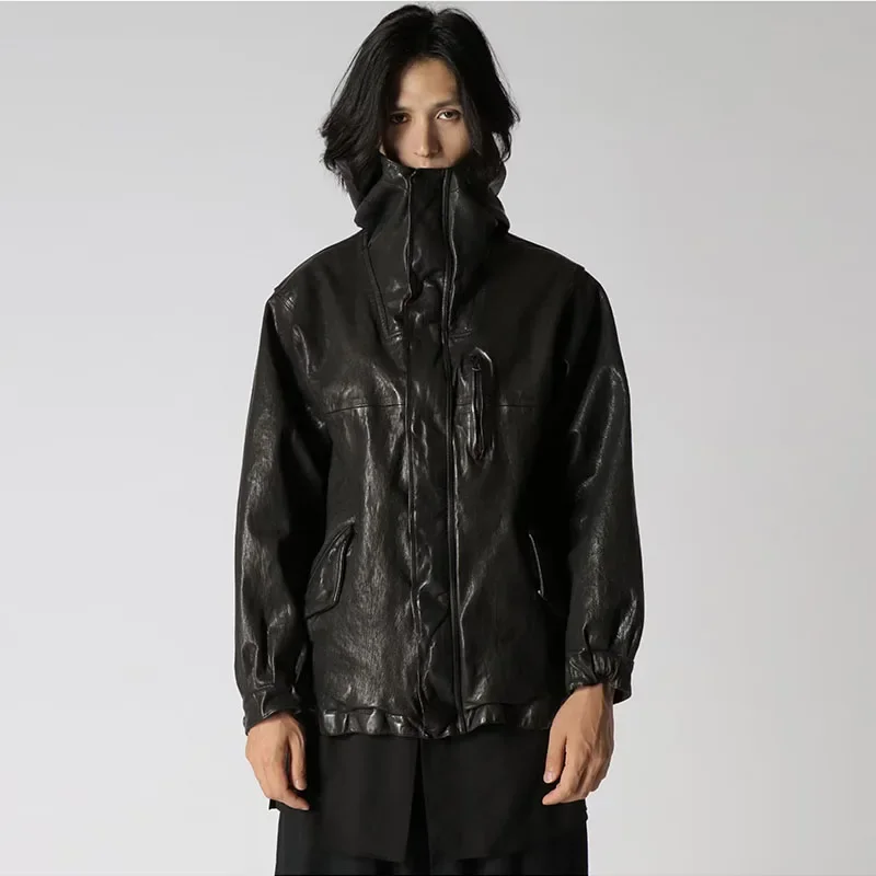 

YOJI OOAK оригинальный дизайн Napa стираная куртка с капюшоном из овчины уличная свободная японская ниша мотоциклетная мужская куртка