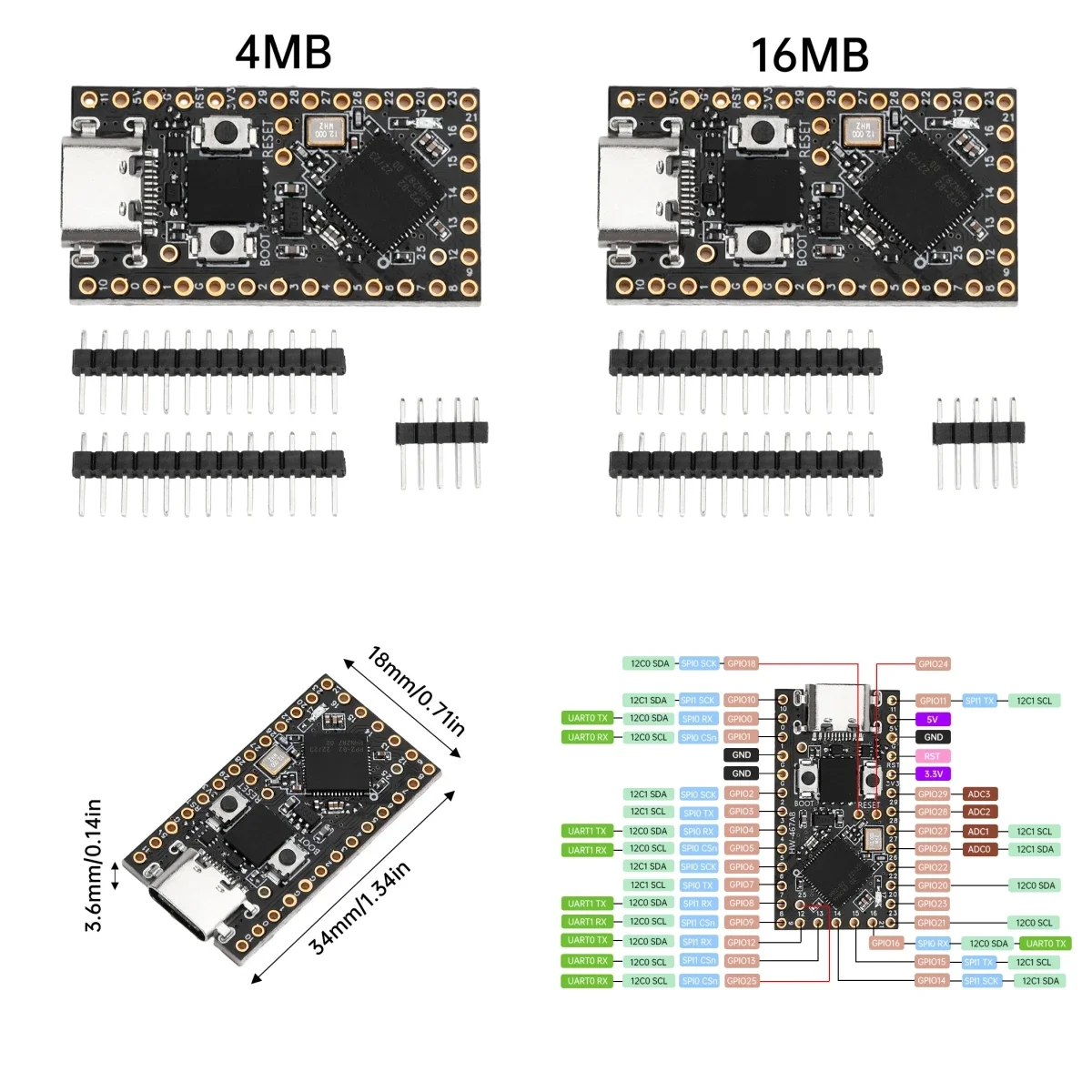 

Pro Micro RP2040 Mini Development Board Dual Core Development Board Supports Raspberry Pi Pico, MicroPython 4MB/16MB Type-C