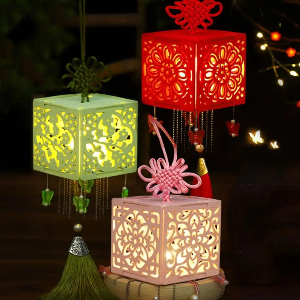 Retro With LED Light DIY Mid-Autumn Lantern Chinese Style Handmade Handmade Lanterns Good Luck Glowing Dancing Props