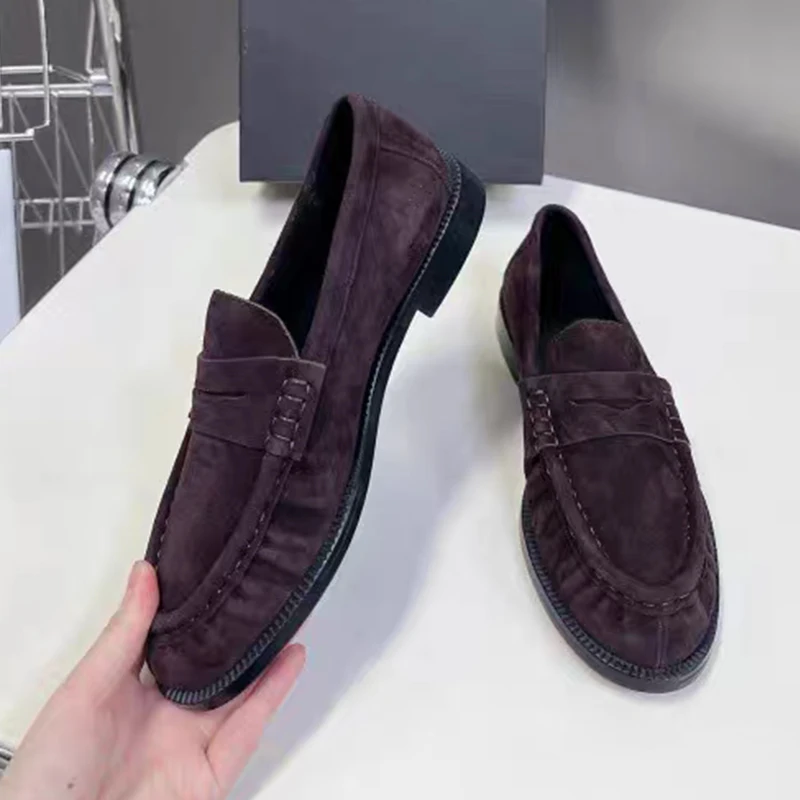 

Top Quality Genuine Leather Women Loafers Round Toe Flats Slip on Comfort Commute Walking Shoes Office Ladies Daily Casual Shoes