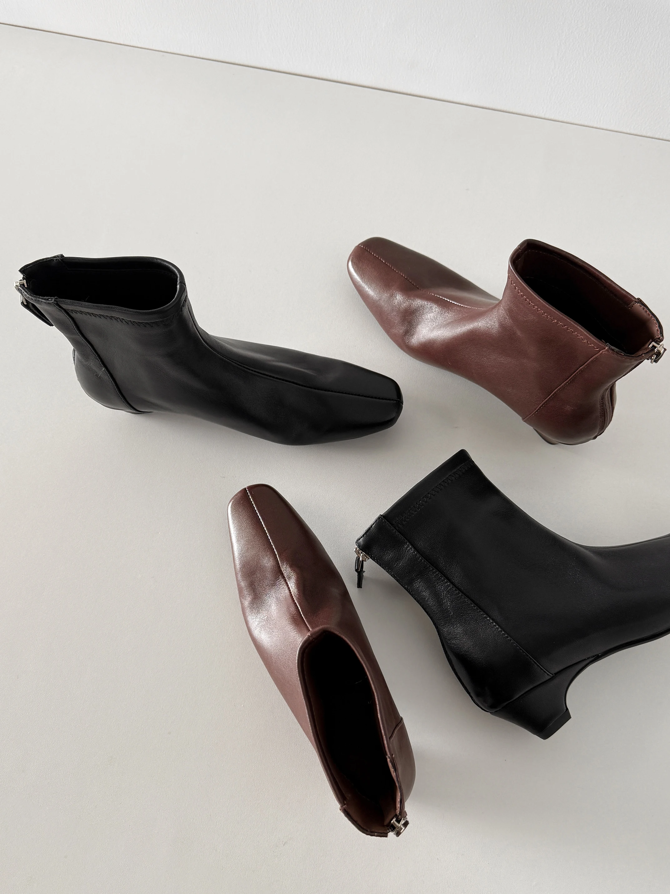 

Women Genuine Leather Minimalist Square Toe Low Heel Slim Fit Ankle Boots Back Zipper Short Boots