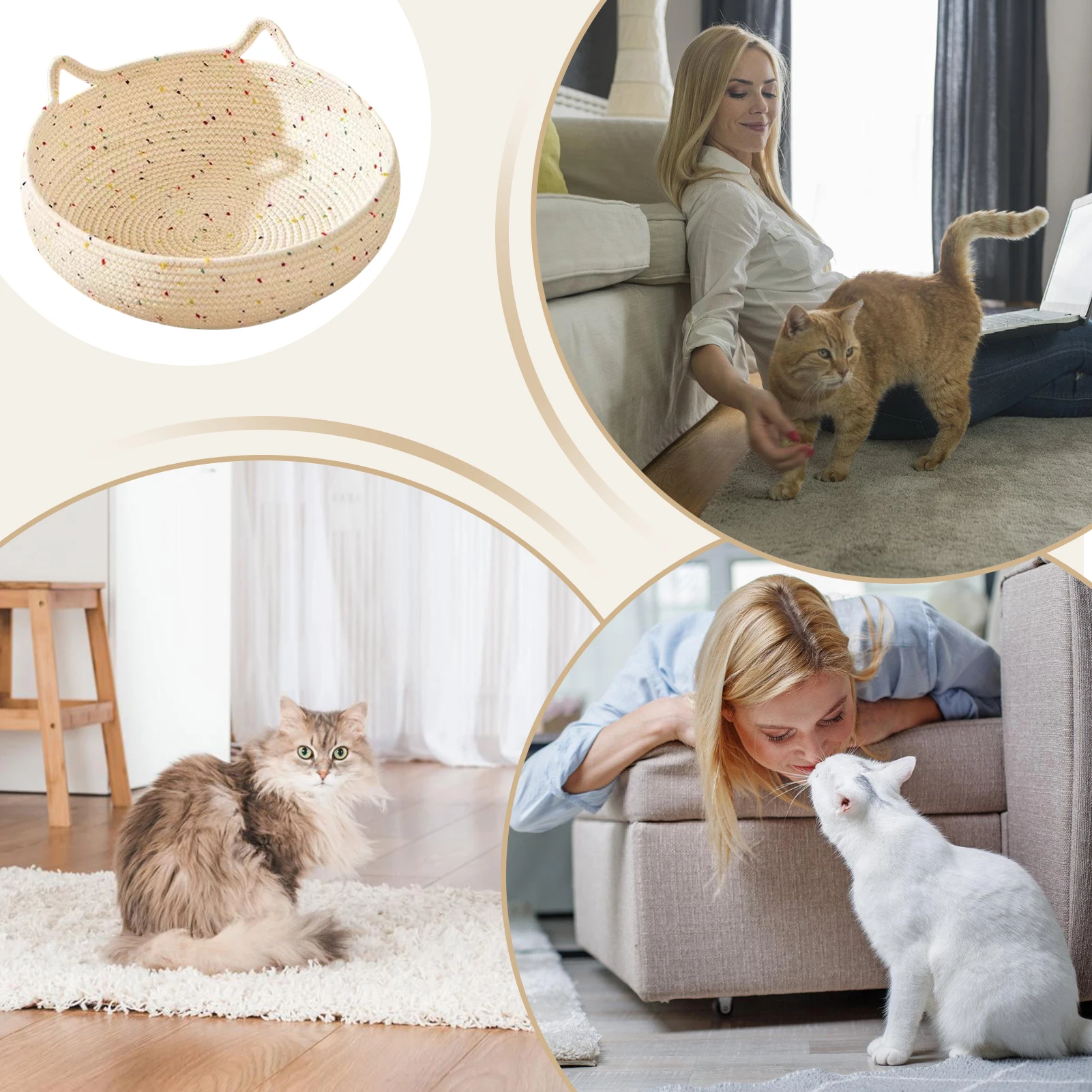 Pet Cat Bed Anti-slip Woven Cat Beds Breathable Kitten Basket Washable Cotton Rope Cat Scratching Baskets For Cats Small Dogs