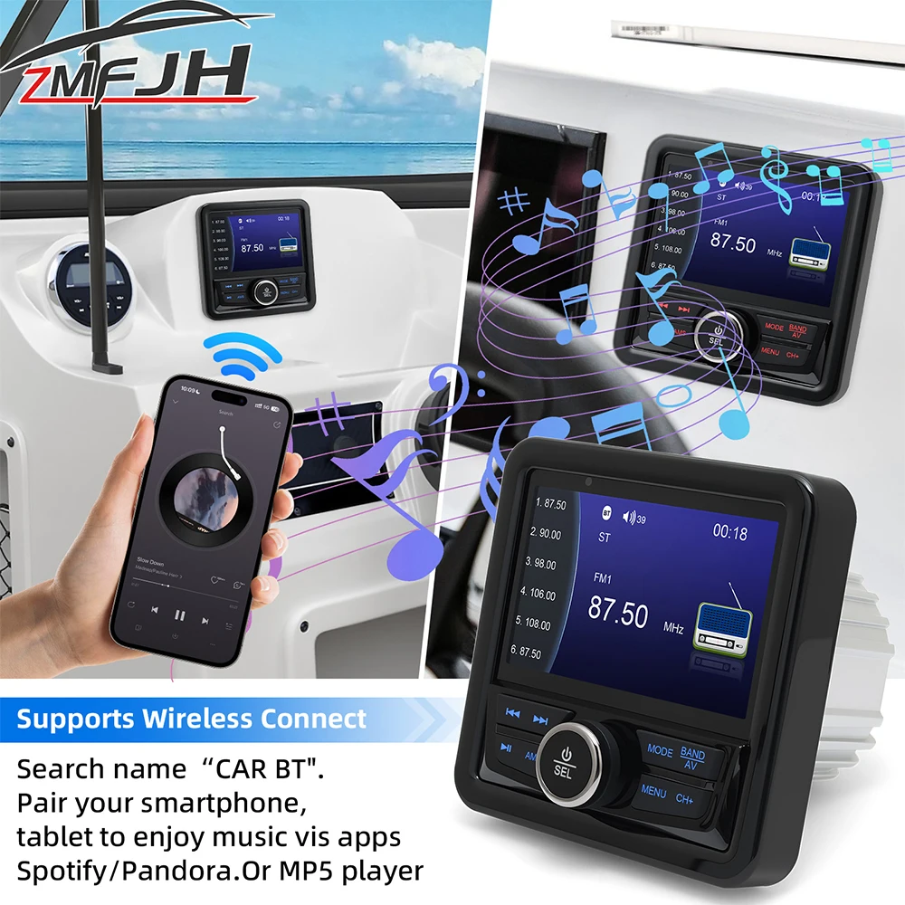

Waterproof MP5 Marine Radio Stereo Player Bluetooth-compatible FM AM Boat Speaker Media Audio Player For V ATV UTV SPA RZR