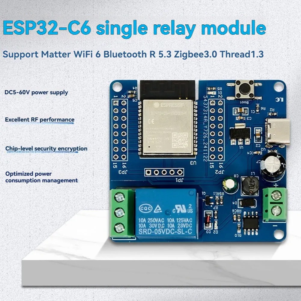 N18R ESP32-C6 Single Relay Module DC5-60V Support Matter WiFi6 Bluetooth 5.3 Zigbee3.0 Thread1.3 for Smart Home Devices