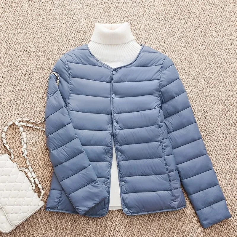 2023 New Winter Women Down Coat Ultralight Collarless Duck Down Jacket Portable Female Padded Parkas O-Neck Puffer Overcoat