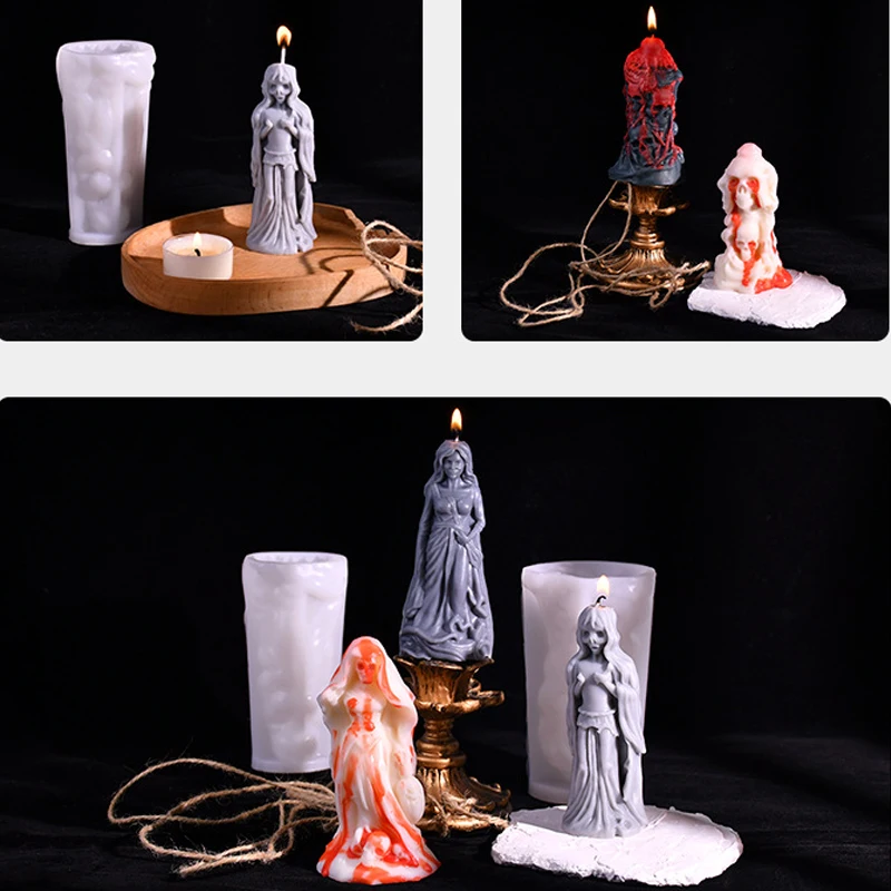 Nieuwe 3D Ghost Bruid Bruidegom Siliconen Kaars Mallen Halloween Horror Ghost Standbeeld Gips Ambachten Hars Mold DIY Handgemaakte Zeep Maken