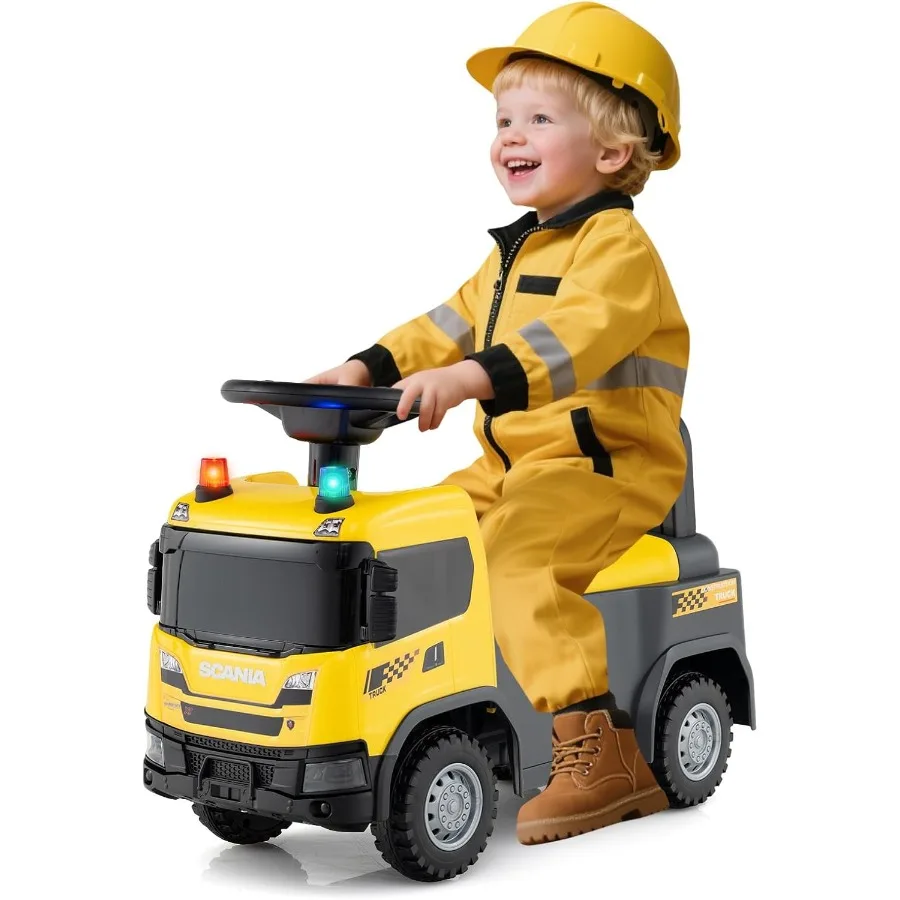 ركوب على سيارة الدفع المرخصة على مركبة بناء سكانيا للأطفال الصغار مع أضواء الموسيقى القرن تحت مقعد تخزين منزلق من القدم إلى الأرض