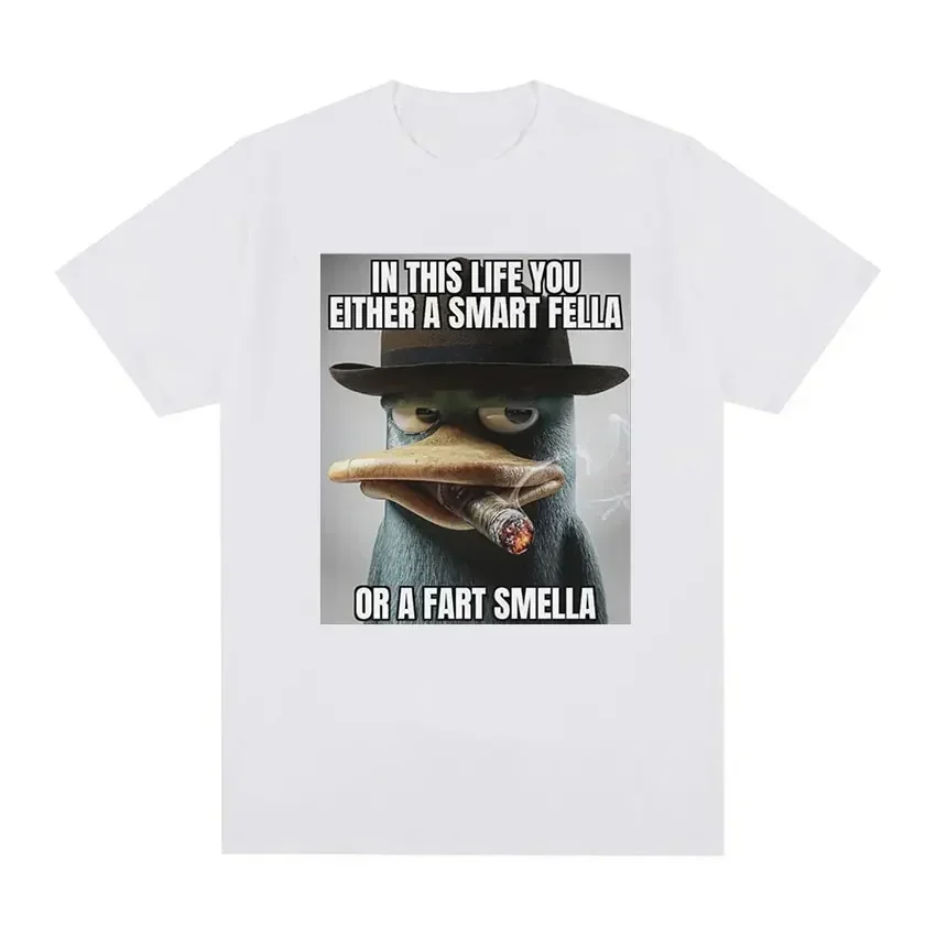 Perry Platypus Youre Either A Smart Fella or A Fart Smella Funny Graphic T-shirt  Women's Fashion  Oversized T Shirts