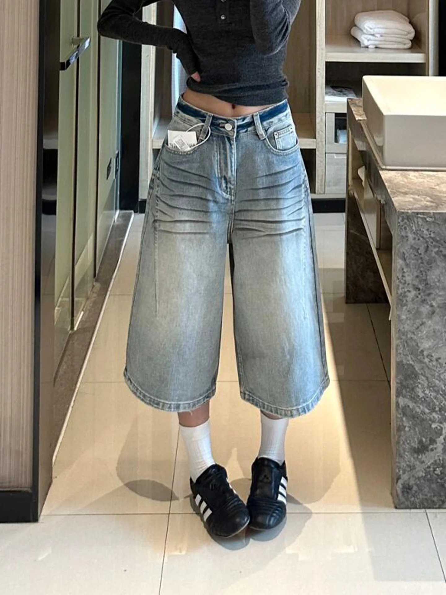 

Loose Blue Denim Jeans High Waist Wide Leg Pants American Lazy Style Summer New Arrival Women's plus Size Jeans Casual Comfor...