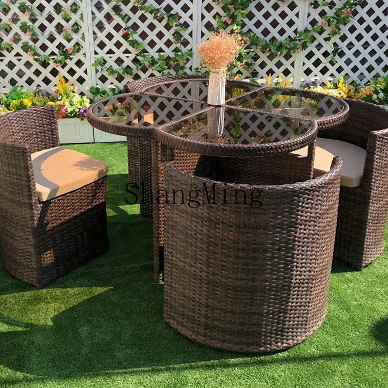 

FG outdoor leisure creative rattan chair set outdoor garden courtyard home backrest open-air rattan table and chairs