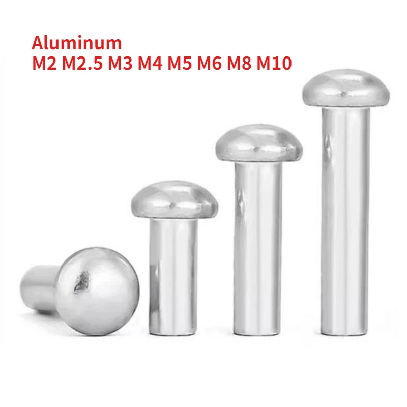 20-1000pcs M2 M2.5 M3 M4 M5 M6 M8 M10 GB867 Half Round Head Aluminum Rivet Round Head Solid Rivet Round Cap Tapping Willow Nail