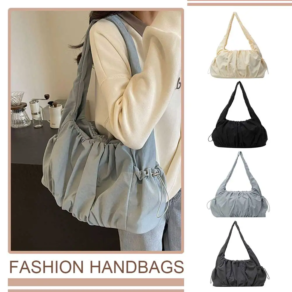 

Women Casual Handbag Large Capacity Cloud Pleated Shoulder Bag Chic Hobo Bag Solid Color Multi-pockets for Outdoor Travel