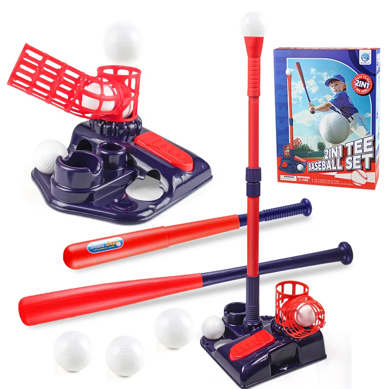 Kids Foot Pedal Baseball Launcher Training Set Automatic Pitching Machine Sports Toys Indoor Outdoor Safe Plastic Bat Kids Gift