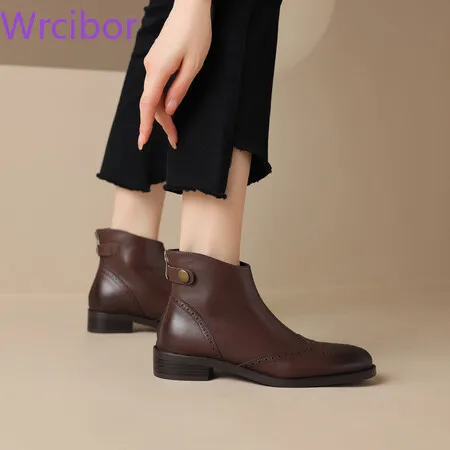 

Women's Boots Ankle Boots All Head Layers Covered with Cowhide There Are Plush Options Available for Winter Warmth goth boots