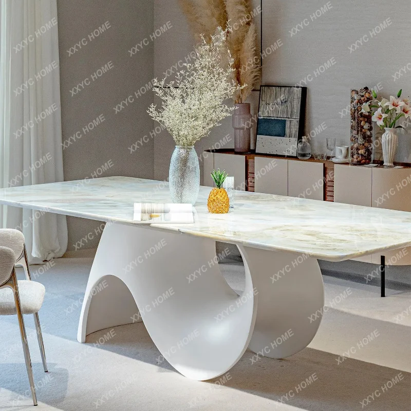 Natural Maldives Blue Table Villa Large Flat Floor High-end Restaurant Long Table Marble
