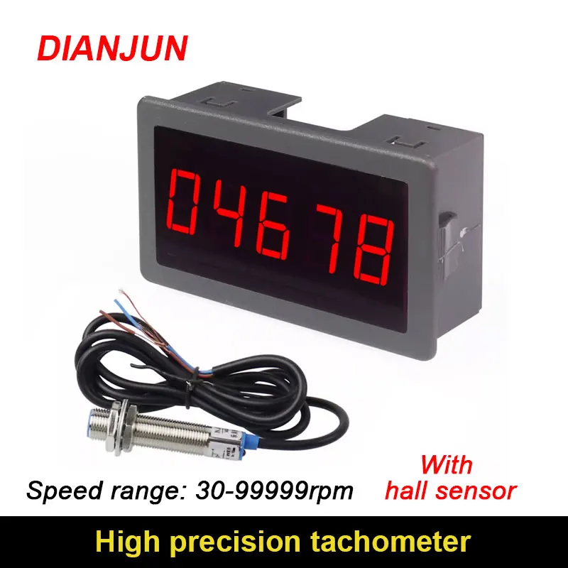 5-bit High-precision Tachometer LED Digital Display Motor Tachometer Brushless Fan Tachometer Frequency Meter with Hall Ssensor