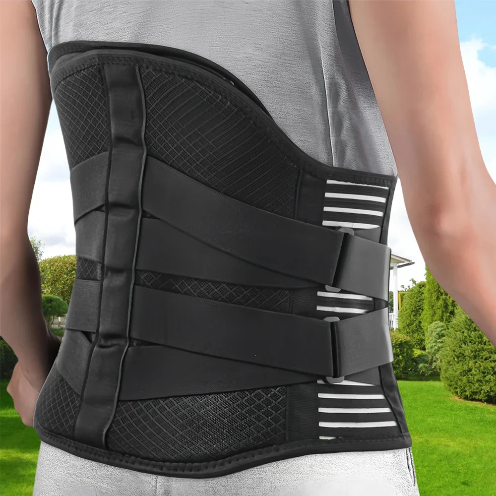 Breathable Back Brace Support Men Women Compression Lumbar Brace with Big Lumbar Support Pad for Pain Relief, Strained Muscles