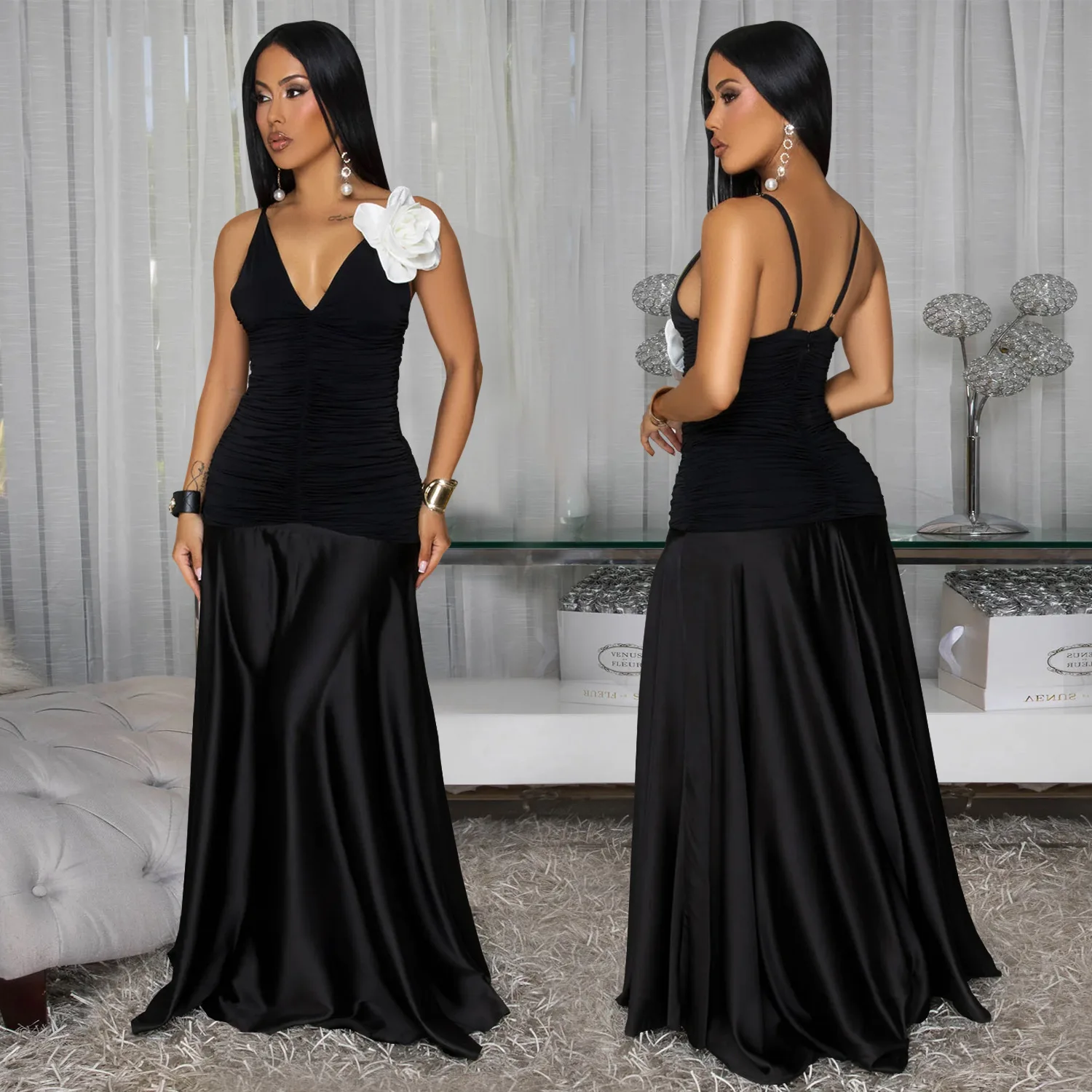 

Индивидуальный женский костюм для взрослых в европейском и американском стиле, сексуальный костюм с белым цветком на подтяжках, элитное праздничное платье, боди