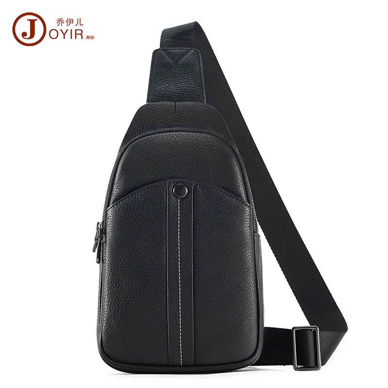 صدر كروس للرجال من الجلد الأصلي الراقي بنمط ليتشي للتنقل والاستخدام الكاجوال، حقيبة صدر سوداء ذات سعة كبيرة #5