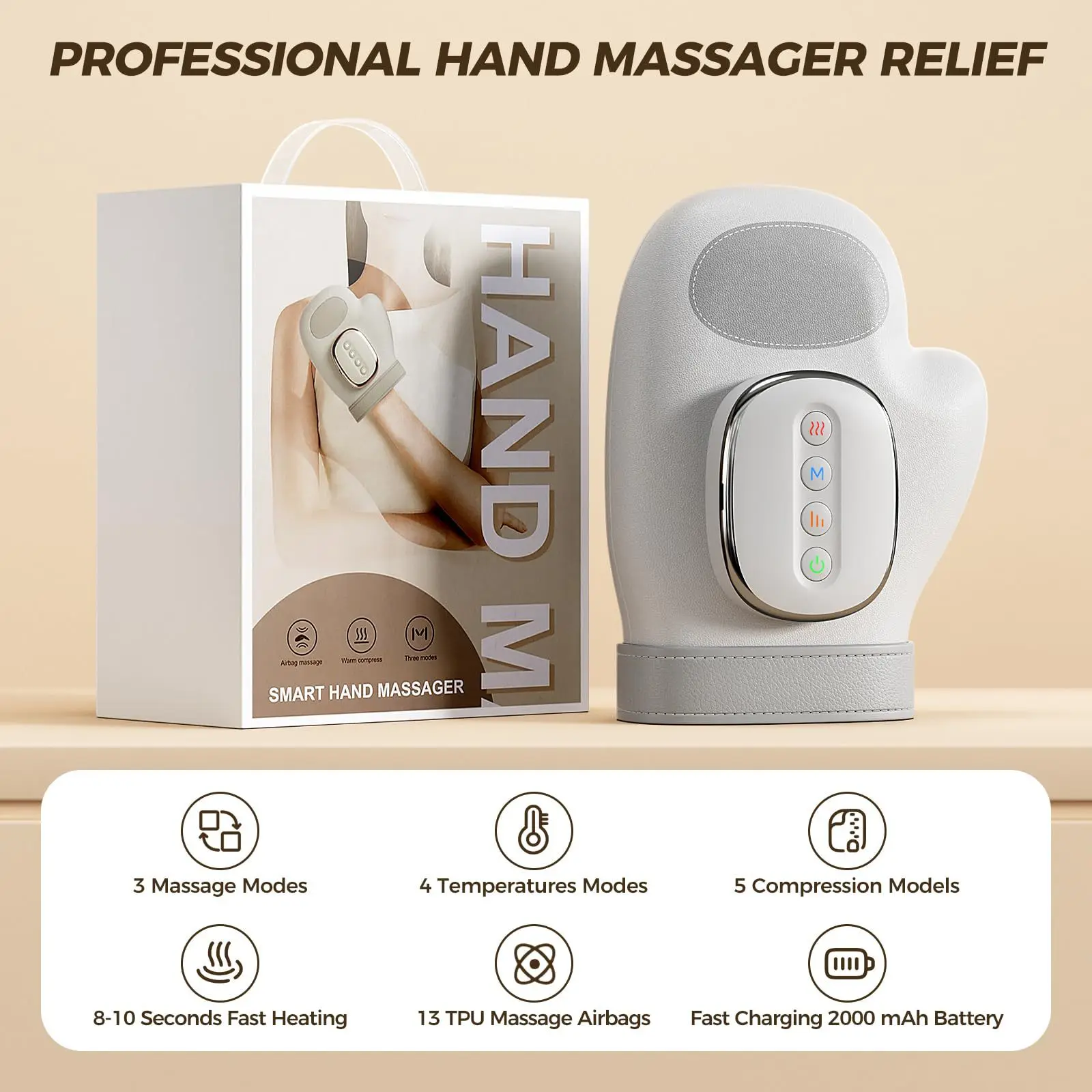 Portable Wireless Mini Finger Joint Electric Hand Massager Palm Wrist Joint Heating with Air Pressure Compression for Men Women
