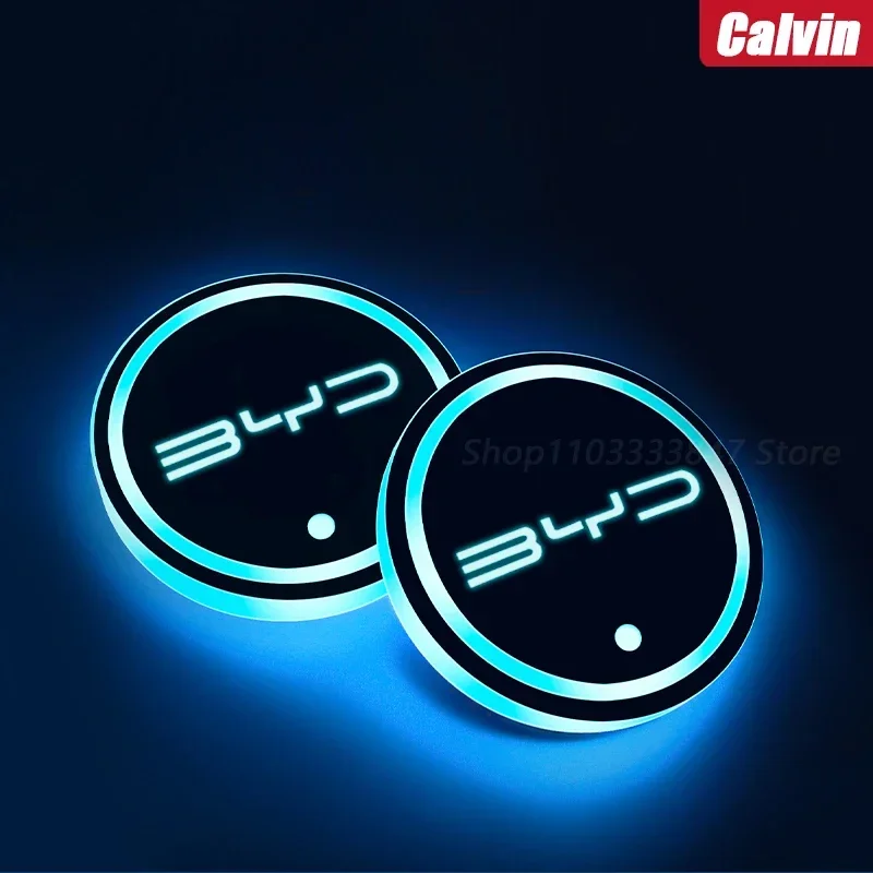 Led Car Water Cup Mat For Byd atto 1 atto 3 seal song plus Dolphin f3 f0 Han Drink Holder Emblem Auto Interior Decorative Lights