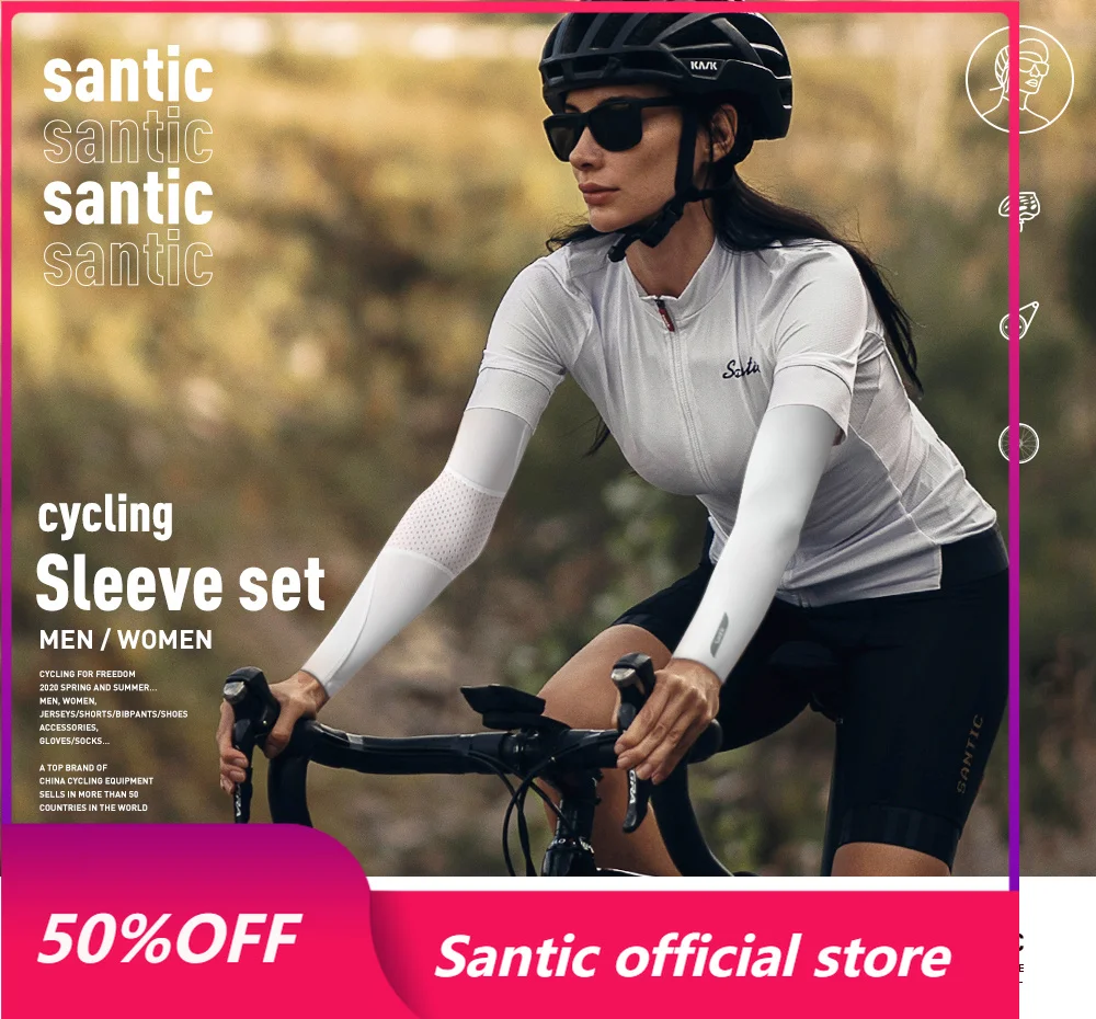 Santic Cycling Arm Sleeves Summer Cycling UV Protection Arm Cover Breathable Mesh Side Panels Elastic Sport Arm Unisex