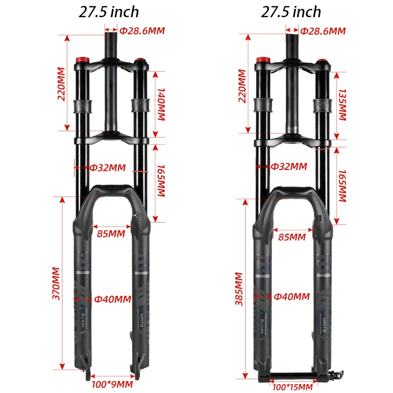 27.5/29 Inch Dual Crown Air Suspension Fork 150mm Travel, E-bike MTB Front Fork, Quick Release & 100x15mm Thru Axle Compatible