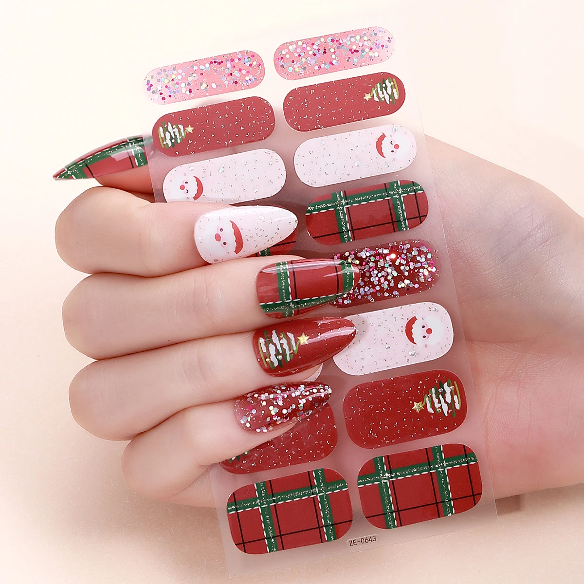 

16tips Christmas Baking-Free Nail Stickers Santa Claus Snowflake Adhesive Nail Strips Patch Slider Full Cover Nail Decoration