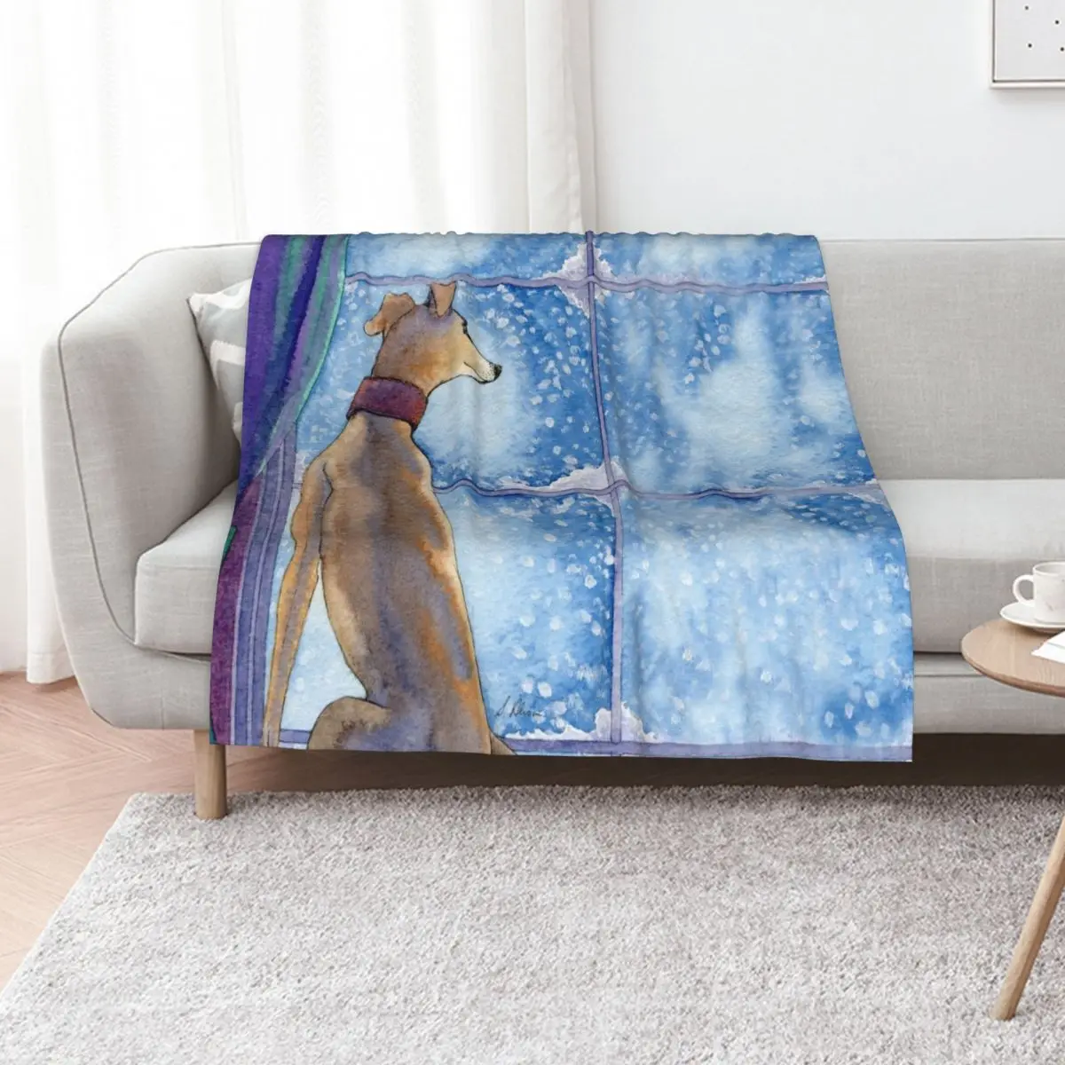 Greyhound dog sits in the warm watching the snow fall outside Throw Blanket Soft Big Hairy Sofas halloween Blankets