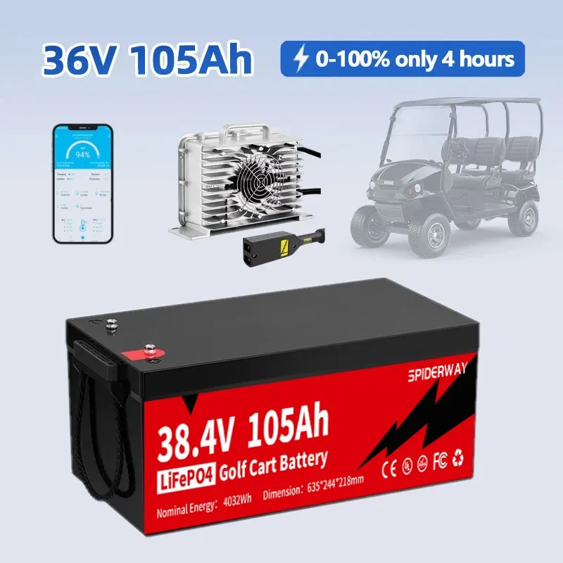 

Литиевая батарея LiFePO4 для гольф-кара 36 В, 105 Ач с быстрым зарядным устройством для EZGO TXT