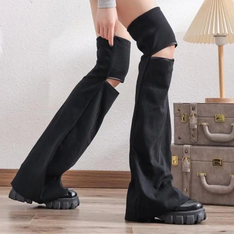 L5YC Gothic Punk Hollowed Out Women Leg Warmers Harajuke Over Knee Wide Leg Foot Covers Thigh High Long Stockings Streetwear