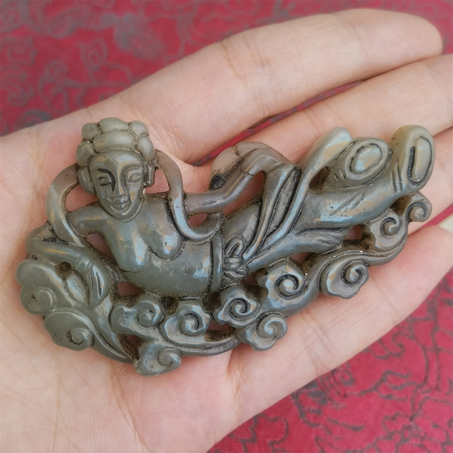 1pcs/lot Natural Han Dynasty Ancient Jade Pendant figure mascot Folk collections Rare and rare Old objects Ethnic style