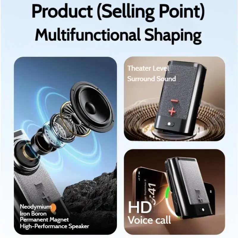

Wearable Bluetooth Speaker Portable Stereo Sound Outdoor Subwoofer Sport Music Clip-On Mini Wireless Waterproof Loudspeaker