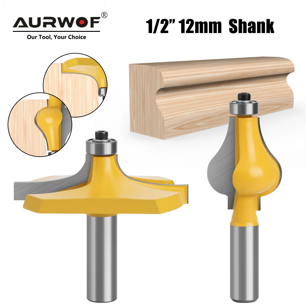 AURWOF HSS 2Pcs Plunge Rounding & Bevel Router Bit Set, 12mm/1/2" Shank Woodworking Bit For CNC Edge Profiling MC05046N1