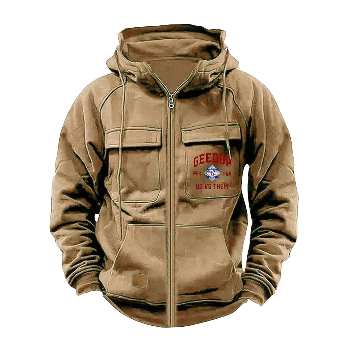 

Men's Autumn Solid-Color Zipper Pullover Hooded Sweater Casual Loose Street-Style Multi-Pocket Hooded Sports Coat