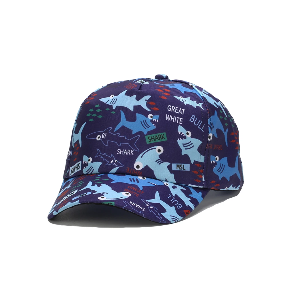 2023 New Boy and Girl Cartoon Baseball Cap Cute Dinosaur Shark Animal Printing Summer Sun Protection Adjustable Beach Sun Hat